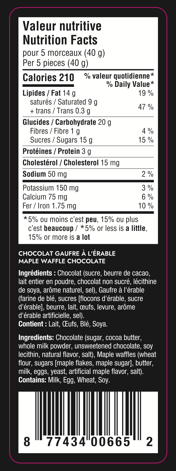 Tablette Gaufrée Choco-Érable Décadente - François Lambert