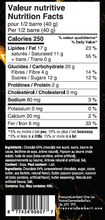Tablette de Chocolat au Popcorn - François Lambert