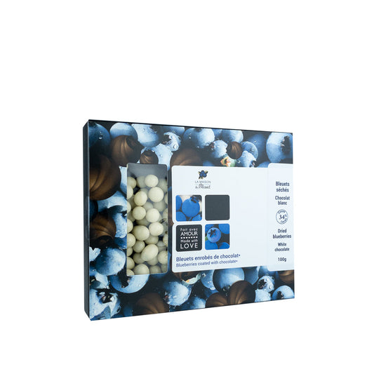 Bleuets séchés enrobés de chocolat blanc - la maison du bleuet 100 g