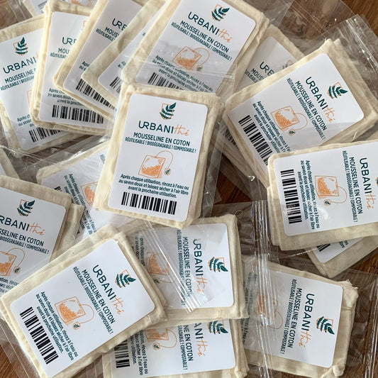 Paquet de deux mousselines en coton réutilisables pour le thé et la tisane