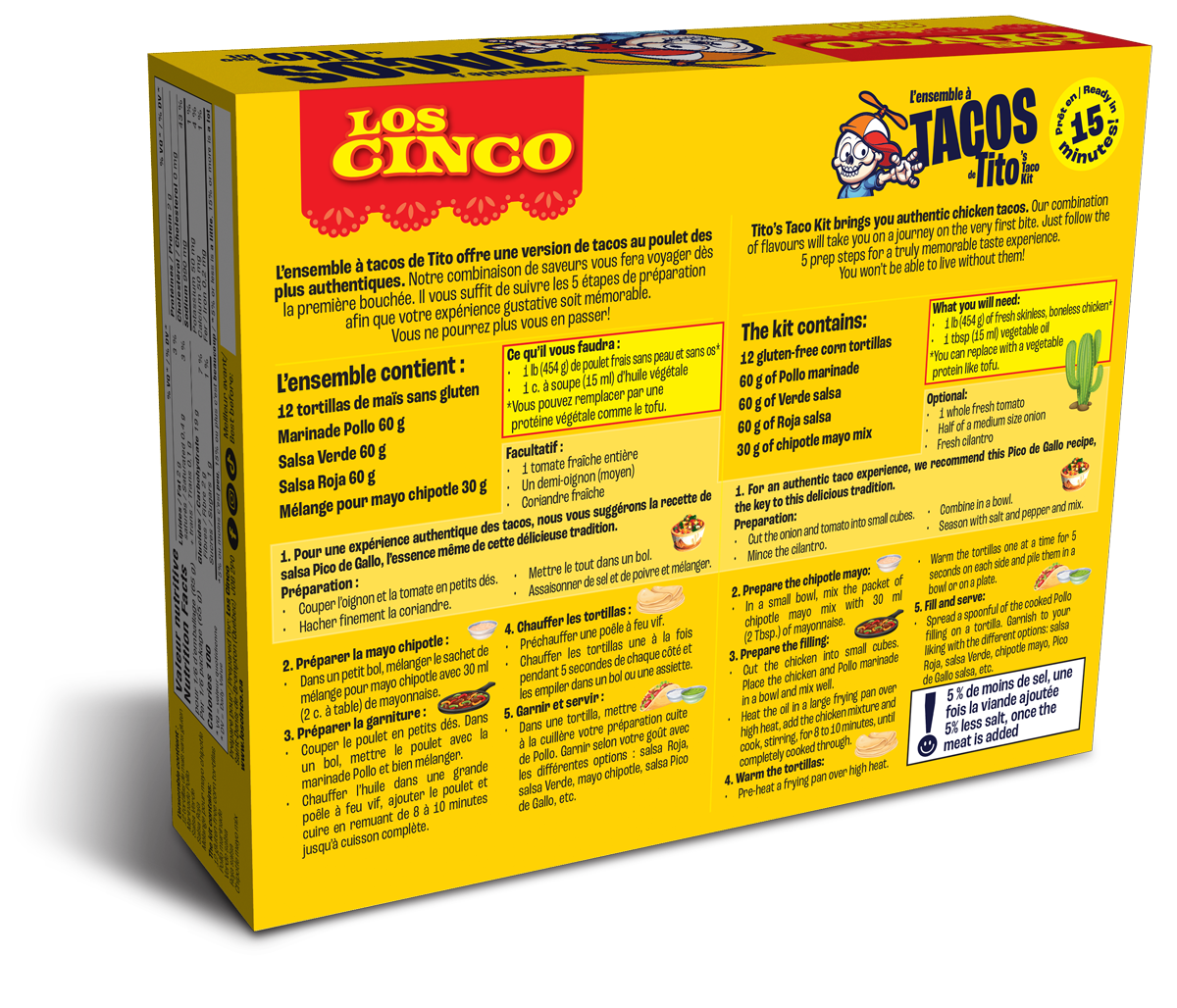 Ensemble à tacos de Tito - poulet 390 y  - los cinco (fait au Québec)