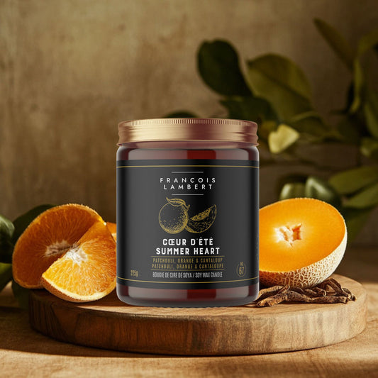 Bougie de soya Cœur d'été - patchouli, orange et cantaloup - François Lambert