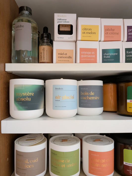 Feu&co - (bougie, recharge diffuseur auto et maison) - au moins un de chaque en stock en date du 13 juin 2026 - n'hésitez pas à appeler avant de vous déplacer